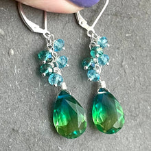 Load image into Gallery viewer, Paraiba to Emerald to Lime Doublet Dangle Earrings