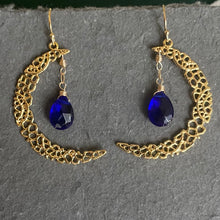 Load image into Gallery viewer, Blue Crescent Moon Gold Vermeil Earrings