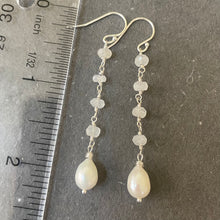 Load image into Gallery viewer, Moonstone and Freshwater Pearl Dangles, Sterling Silver