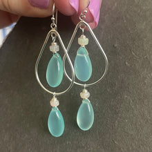 Load image into Gallery viewer, Brilliant Peruvian Blue Chalcedony and Opal Double Decker Hoop Earrings