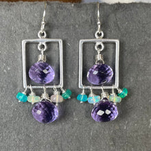 Load image into Gallery viewer, Lavender Grape and Opal Square Earrings, Quartz