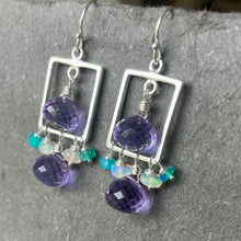 Load image into Gallery viewer, Lavender Grape and Opal Square Earrings, Quartz