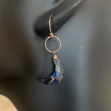 Load image into Gallery viewer, Copper Turquoise Crescent Moon Earrings, Rose gold, OOAK