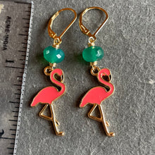 Load image into Gallery viewer, Flamingo and Emerald Green Onyx Dangles