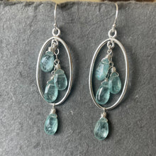 Load image into Gallery viewer, Blue-green Kyanite Oval Hoop Earrings