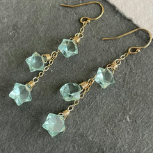 Load image into Gallery viewer, Aqua Quartz Mini Star Trio Earrings