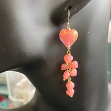 Load image into Gallery viewer, Heart Murano Glass Dangle Earrings, gold flecked