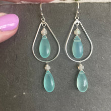 Load image into Gallery viewer, Brilliant Peruvian Blue Chalcedony and Opal Double Decker Hoop Earrings