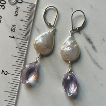 Load image into Gallery viewer, Pink Amethyst Marquis Pearl Earrings, OOAK