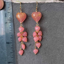 Load image into Gallery viewer, Heart Murano Glass Dangle Earrings, gold flecked