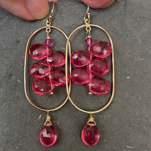Load image into Gallery viewer, Tourmaline Pink Quartz Stacked Gold Hoop Earrings