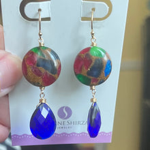 Load image into Gallery viewer, Ruby, Sapphire and Emerald Inlay Earrings- #4 OOAK