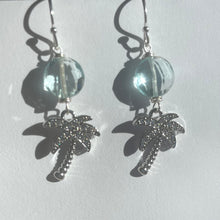 Load image into Gallery viewer, Cubic Zirconia Palm Tree and Aquamarine Quartz Earrings