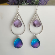 Load image into Gallery viewer, Amethyst Paraiba to Violet Doublet Dangle Earrings