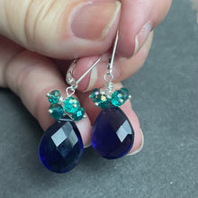 Load image into Gallery viewer, Deep Tanzanite Quartz and Kyanite Crystal Dangles