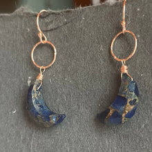 Load image into Gallery viewer, Copper Turquoise Crescent Moon Earrings, Rose gold, OOAK