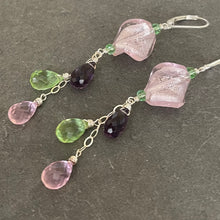 Load image into Gallery viewer, Icy Pink Swirl Murano Glass and Quartz Dangle Earrings