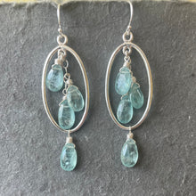 Load image into Gallery viewer, Blue-green Kyanite Oval Hoop Earrings