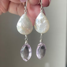 Load image into Gallery viewer, Pink Amethyst Marquis Pearl Earrings, OOAK