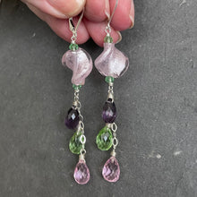 Load image into Gallery viewer, Icy Pink Swirl Murano Glass and Quartz Dangle Earrings