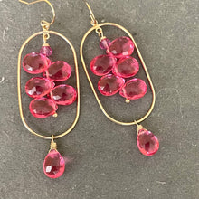 Load image into Gallery viewer, Tourmaline Pink Quartz Stacked Gold Hoop Earrings