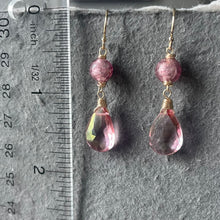 Load image into Gallery viewer, Murano Ball Glass and Mystic Quartz Pink Sparkly Dangles