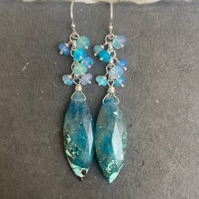 Load image into Gallery viewer, Chrysocolla and Opal earrings OOAK