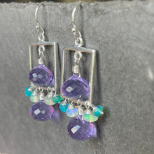 Load image into Gallery viewer, Lavender Grape and Opal Square Earrings, Quartz