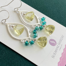 Load image into Gallery viewer, Lemon Quartz Laser Cut Chandelier Earrings