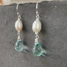 Load image into Gallery viewer, Seafoam Quartz and Pearl Earrings, Metal Options
