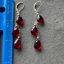 Load image into Gallery viewer, Garnet Red Trio Cascade Earrings