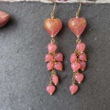 Load image into Gallery viewer, Heart Murano Glass Dangle Earrings, gold flecked