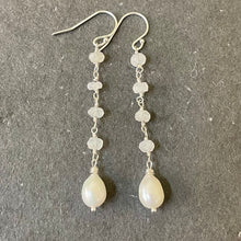 Load image into Gallery viewer, Moonstone and Freshwater Pearl Dangles, Sterling Silver