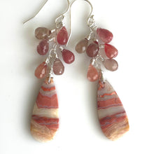 Load image into Gallery viewer, Pink Agate Waterfall Earrings, Andesine Labradorite, OOAK