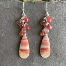 Load image into Gallery viewer, Pink Agate Waterfall Earrings, Andesine Labradorite, OOAK