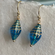 Load image into Gallery viewer, Conch Shell Earrings, London Blue Czech Glass