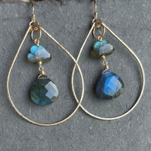 Load image into Gallery viewer, Raincloud and Raindrop Labradorite KATIE Hammered 2" Hoop Earrings Size: Medium , sterling, rose gold or gold