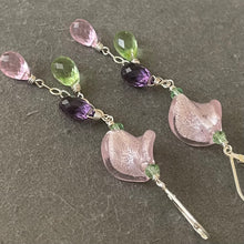 Load image into Gallery viewer, Icy Pink Swirl Murano Glass and Quartz Dangle Earrings