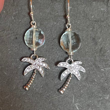 Load image into Gallery viewer, Cubic Zirconia Palm Tree and Aquamarine Quartz Earrings