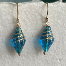 Load image into Gallery viewer, Conch Shell Earrings, London Blue Czech Glass
