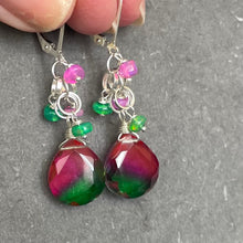 Load image into Gallery viewer, Color Lover Sapphire Pink to Emerald Green Doublet and Opal Dangle Earrings, OOAK