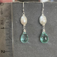 Load image into Gallery viewer, Seafoam Quartz and Pearl Earrings, Metal Options