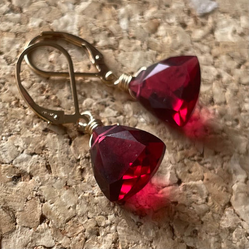 Ravishing Ruby Red Trillion Dangle Earrings