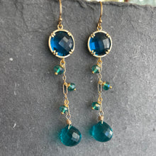 Load image into Gallery viewer, Paraiba and London Blue Dangle Earrings