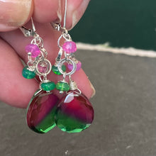 Load image into Gallery viewer, Color Lover Sapphire Pink to Emerald Green Doublet and Opal Dangle Earrings, OOAK
