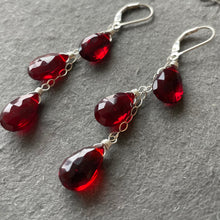 Load image into Gallery viewer, Garnet Red Trio Cascade Earrings