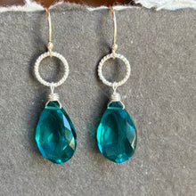 Load image into Gallery viewer, Paraiba Blue Pear Cut Mini Hoop Earrings