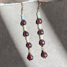 Load image into Gallery viewer, Rhodolite Garnet and Opal Earrings, Gold, OOAK