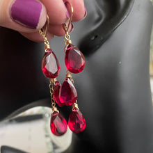 Load image into Gallery viewer, Ruby Red/Pink Sparkle Dangle Trio Earrings