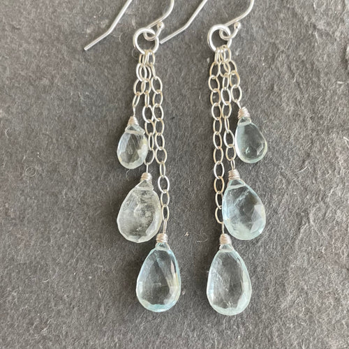 Dripping with Aquamarine Cable Chain Earrings